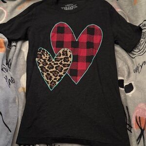Crazy Train Black Tee with Heart Patterns animal print